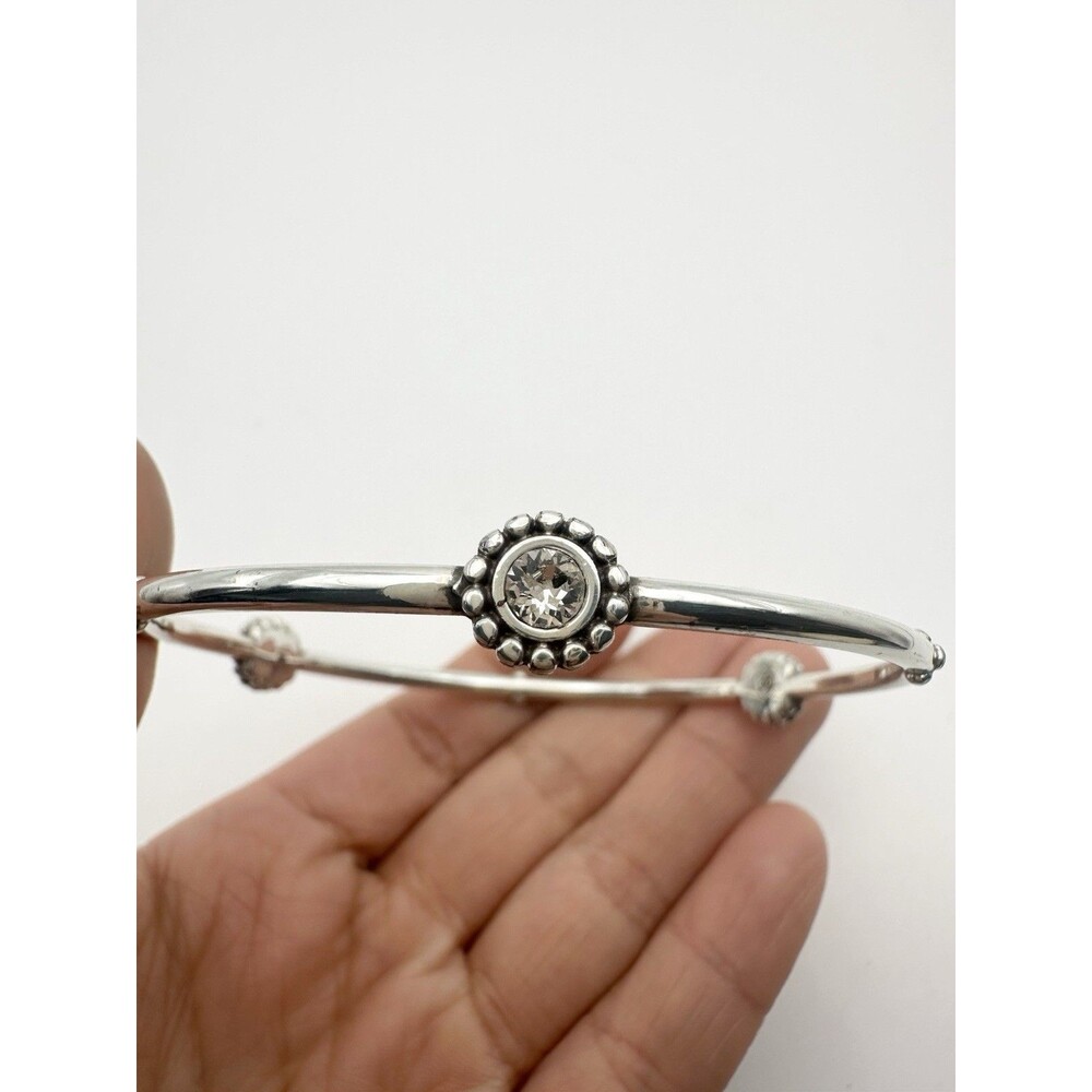 Brighton Slim Bangle Silver Tone Bracelet White/colorless Swarovski Crystals 8”